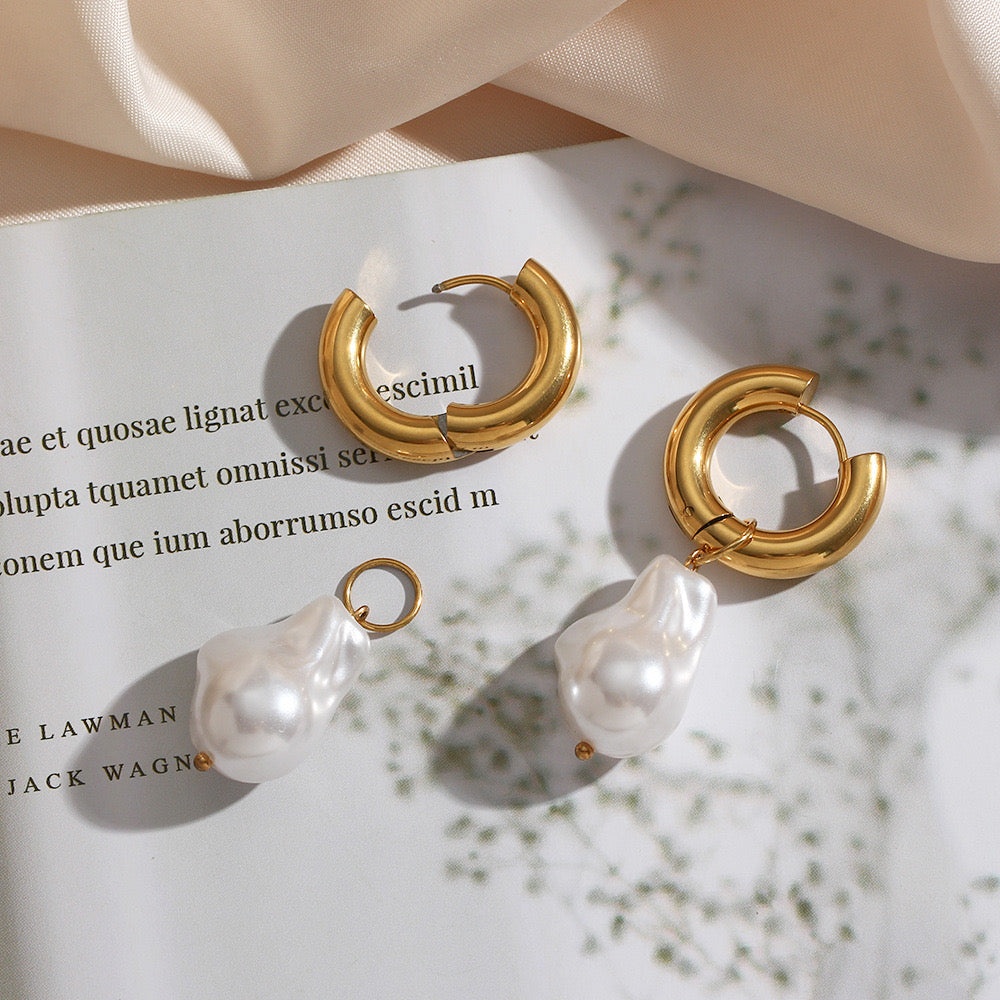 Hoop pearl drops statement earrings NIE 1