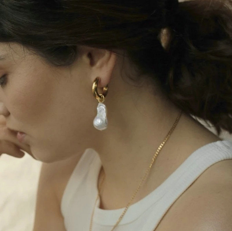 Hoop pearl drops statement earrings NIE 1